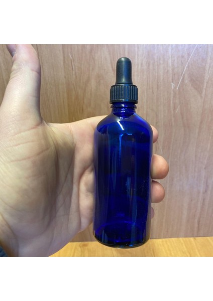 100ML Mavi Cam Damlalıklı Şişe , Siyah Plastik Kapak , 100 cc Mavi Cam Damlalıklı Şişe x 6 Adet