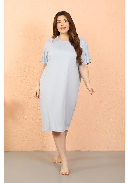 Kadın Büyük Beden Penye Kısa Kol Gri Gecelik 12502 fırsatları