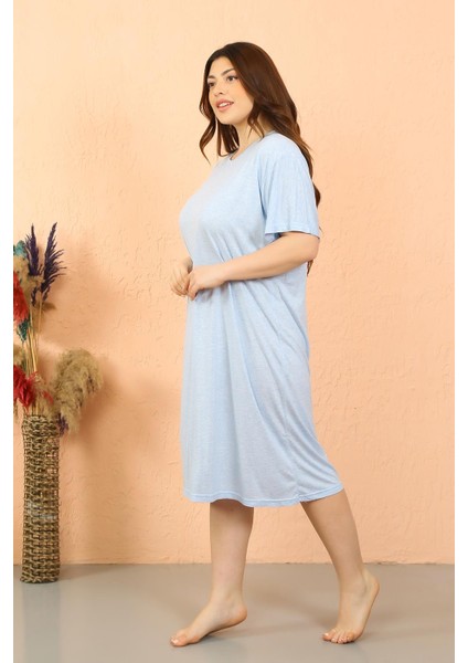 Kadın Büyük Beden Kısa Kol Buz Mavisi Gecelik 12502 fiyatları