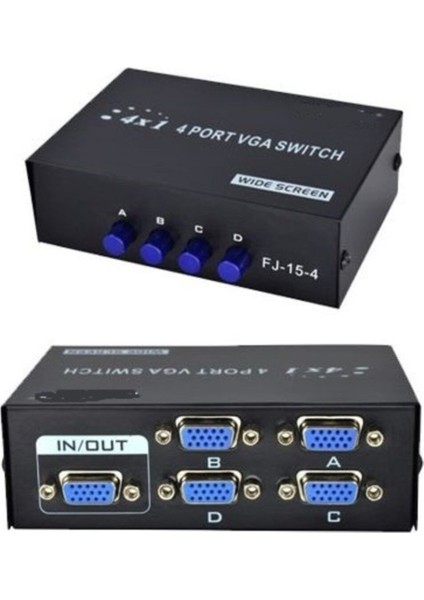 Port VGA Switch VGA Seçici 4 Cihaz 1 Monitör VGA Butonlu