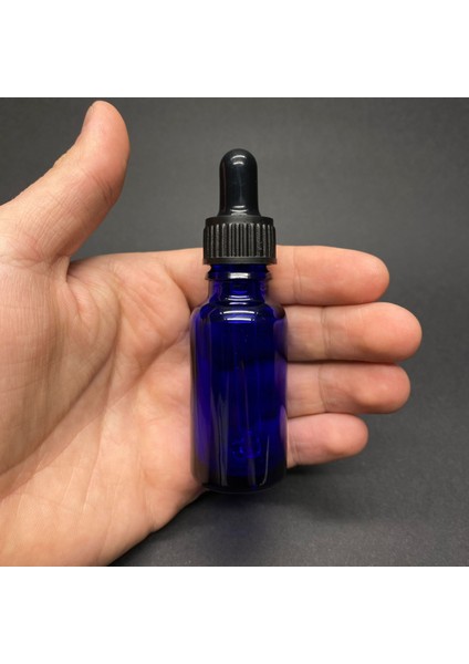 20ML Mavi Cam Damlalıklı Şişe , Siyah Plastik Kapak , 20 cc Mavi Cam Damlalıklı Şişe x 6 Adet