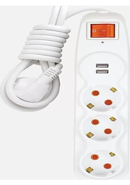 3'lü Akım Korumalı Anahtarlı Topraklı Korumalı Grup Priz 2'li USB Hızlı Şarj 1.5 mt fiyatları