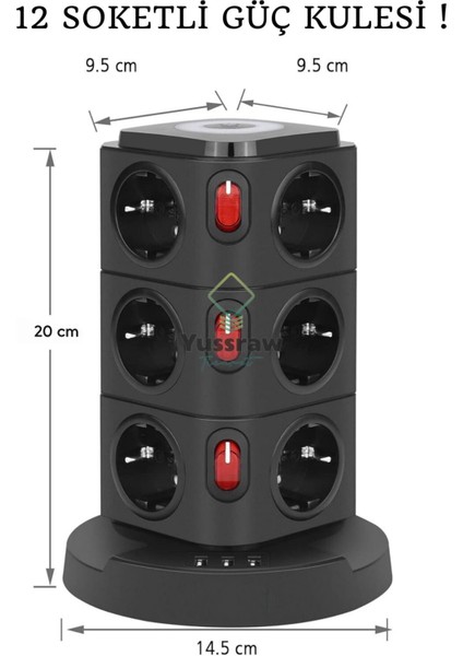 Akım Korumalı 2.4A Kule Priz Kablosuz Şarj Istasyonu 12X Soketli 3x USB Wireless Kablolu Priz modelleri