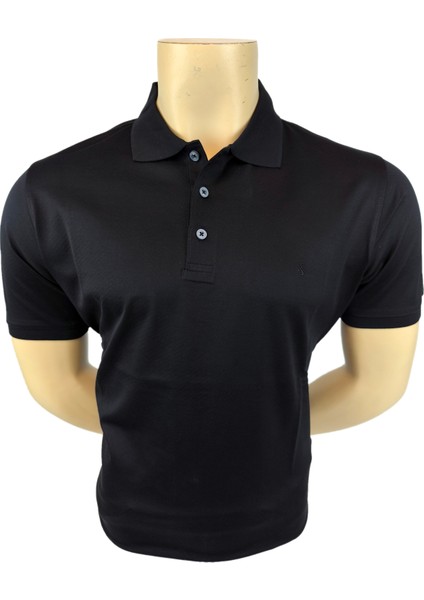 Erkek T-Shirt Merserize Kısa Kol Polo Yaka Silik Çizgi Desen