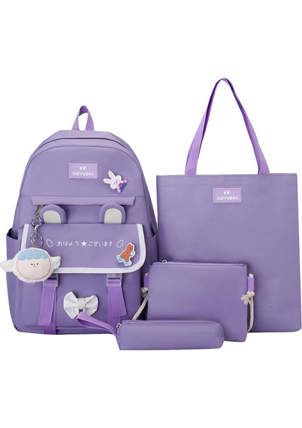 Basit Dört Parçalı Öğrenci Sırt Çantası, Büyük Kapasiteli, Hafif, Düz Renkli Sırt Çantası (Yurt Dışından)