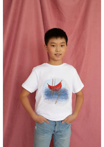 Erkek Çocuk %100 Pamuk Premium Ahoy Baskılı Kısa Kol Tshirt modelleri