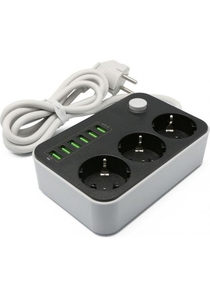 Korumalı 2 Metre 3 Lü Priz 6 USB Port Çoklu Şarj Aleti