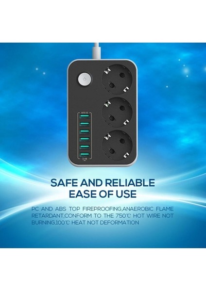 Korumalı 2 Metre 3 Lü Priz 6 USB Port Çoklu Şarj Aleti fiyatları