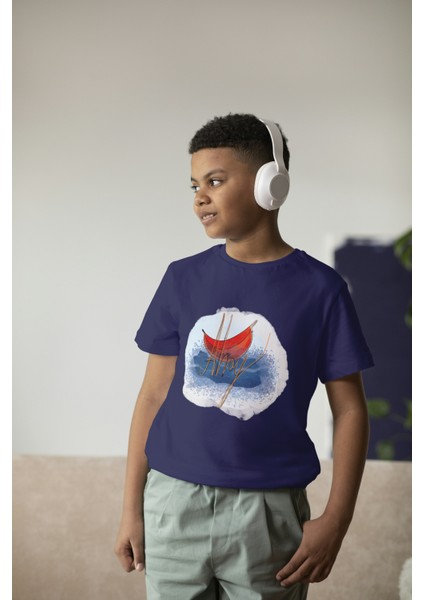 Erkek Çocuk %100 Pamuk Premium Ahoy Baskılı Kısa Kol Tshirt