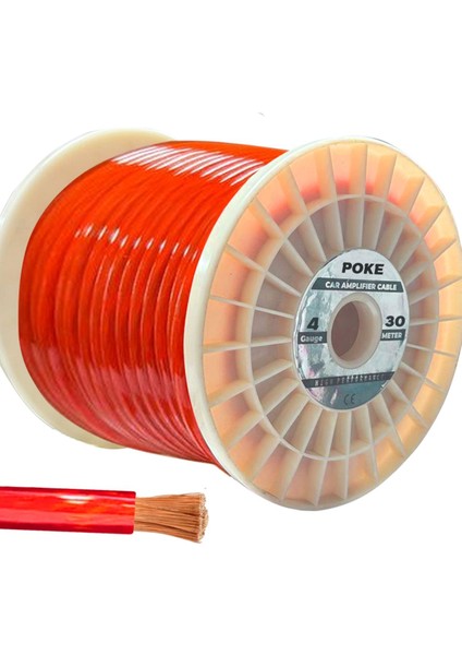 4ga Oto Anfi Tesisat Kablosu Silikon 30MT Kırmızı Poke PK-1352