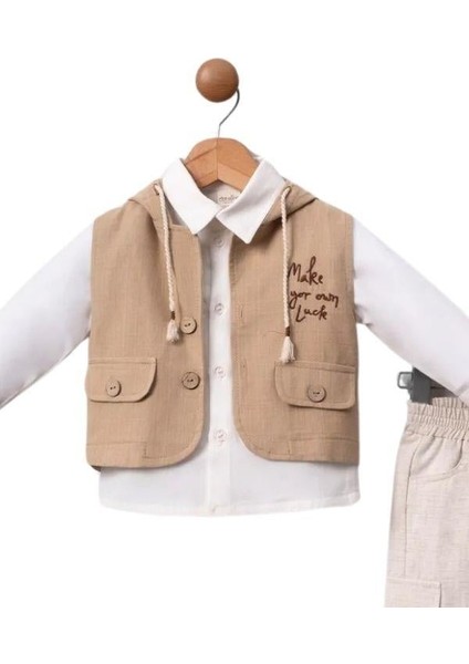 Erkek Bebek Kapüşonlu Yelekli Gömlek Pantolon Takım indirimleri