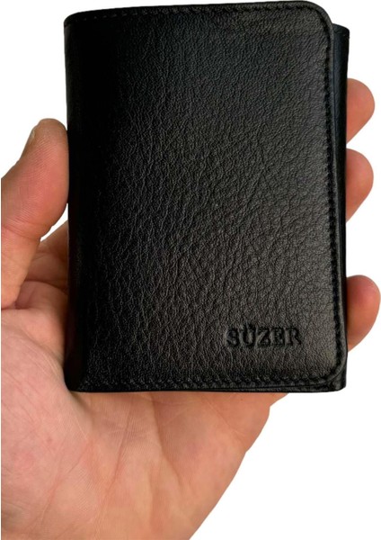 Deri Dikey Model Mıknatıslı Erkek Cüzdan Siyah