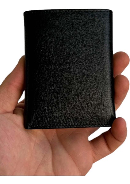 Deri Dikey Model Mıknatıslı Erkek Cüzdan Siyah