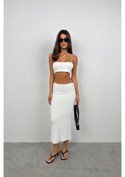 Askı Detay Straplez Dokulu Crop