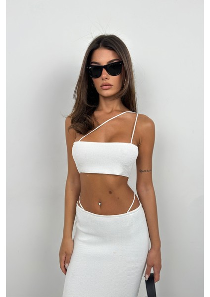 Askı Detay Straplez Dokulu Crop fiyatları