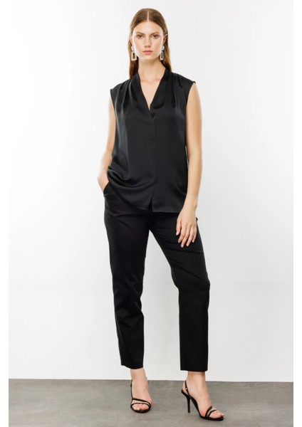 Kadın Büyük Beden V Yaka Saten Bluz 1514 Siyah modelleri