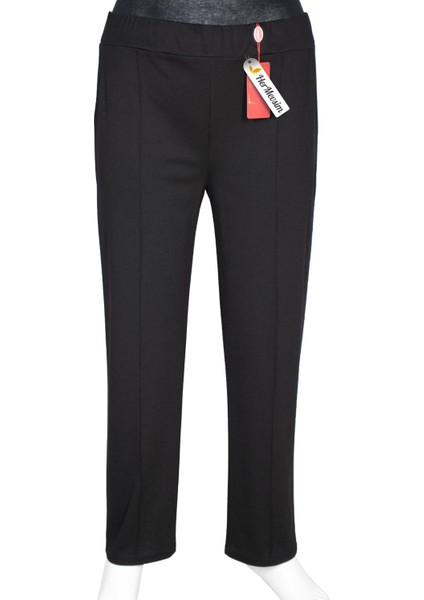 Kadın Bella Büyük Beden Çimalı Yan Cepli Siyah Pantolon