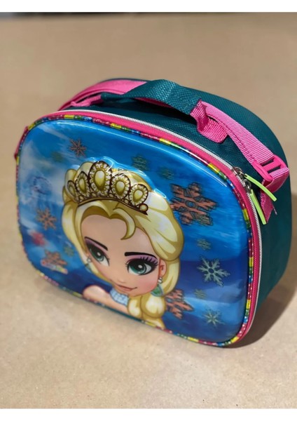 Kabartmalı 7d Frozenn Kız Çocuk Elsa Pembe Mavi Okul Beslenme Çantası