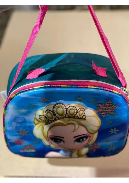 Kabartmalı 7d Frozenn Kız Çocuk Elsa Pembe Mavi Okul Beslenme Çantası