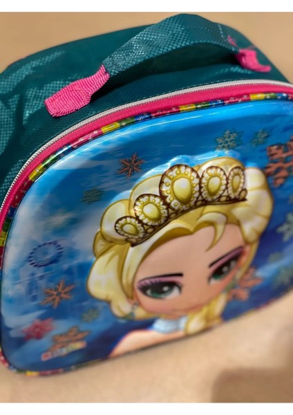 Kabartmalı 7d Frozenn Kız Çocuk Elsa Pembe Mavi Okul Beslenme Çantası