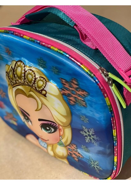 Kabartmalı 7d Frozenn Kız Çocuk Elsa Pembe Mavi Okul Beslenme Çantası