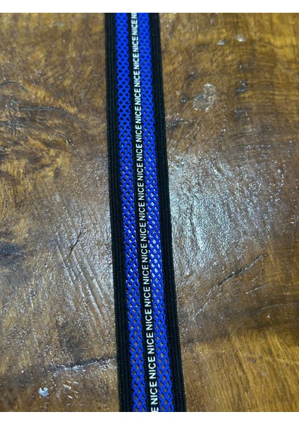 Lastikli Nice Yazılı En 1 cm Mavi Şerit Lastik Dikiş Giyim Aksesuarı 1 Metre