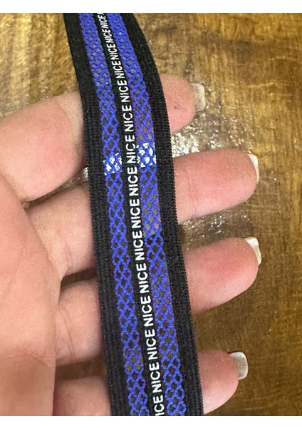 Lastikli Nice Yazılı En 1 cm Mavi Şerit Lastik Dikiş Giyim Aksesuarı 1 Metre fiyatları