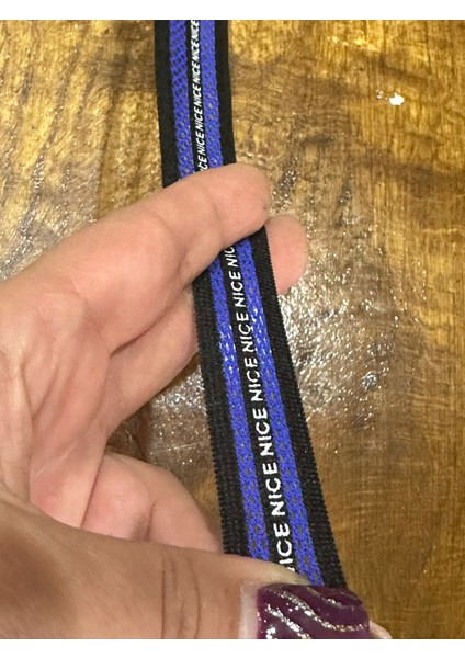 Lastikli Nice Yazılı En 1 cm Mavi Şerit Lastik Dikiş Giyim Aksesuarı 1 Metre modelleri