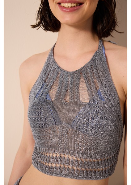 Shiny Fishnet Gümüş Bikini Üstü - Gamze Erçel Koleksiyonu fırsatları