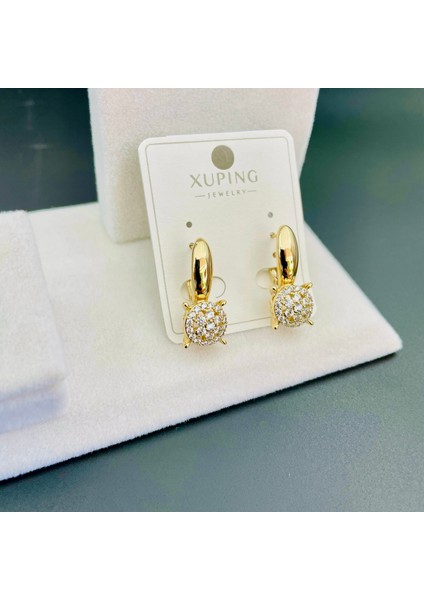 Xupıng Jewelry Yuvarlak Küçük Zirkon Taşlı Küpe