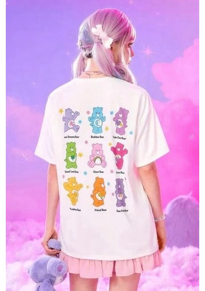 Beyaz Unisex Sırt Baskılı Care Bears T-Shirt L