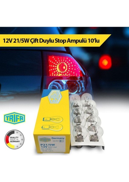 Mega Oto Market 12V 21/5W Çift Duy Stop Ampulü Trifa 10'lu Paket 03381