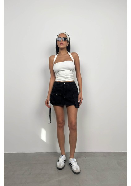 Kargo Cep Mini Denim Etek