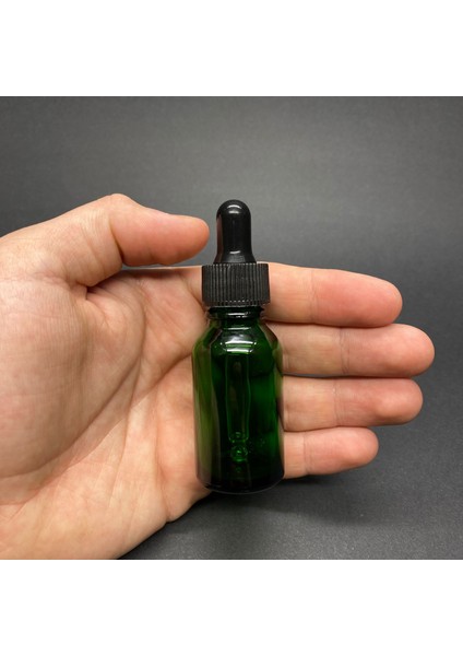 15ML Yeşil Cam Damlalıklı Şişe , Siyah Plastik Kapak , 15 cc Yeşil Cam Damlalıklı Şişe x 6 Adet