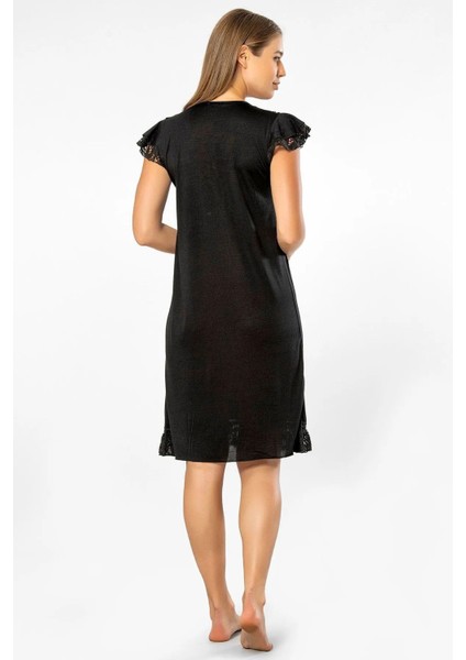 3284 Kadın Kısa Kollu Dantelli Gecelik-Siyah modelleri