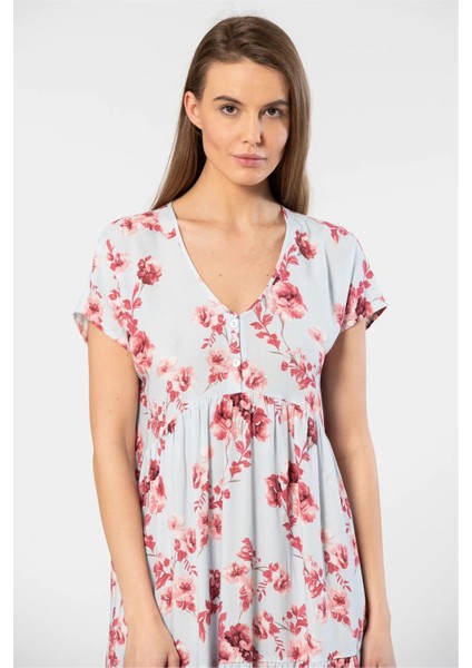 3602 Kadın Kısa Kollu Dokuma Kloş Elbise-Mavi fiyatları