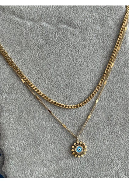 Nur's Jewelery & Accessories 316 L Çelik Ikili Göz Kolye Vintage Güneş Kolye