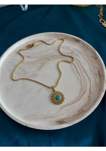 Nur's Jewelery & Accessories 316 L Çelik Burgu Zincir Kolye Vintage Güneş Kolye