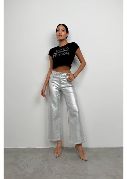 Taş Detay Crop T-Shirt