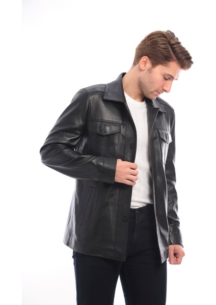 Deri Erkek Blazer Yaka Deri Ceket