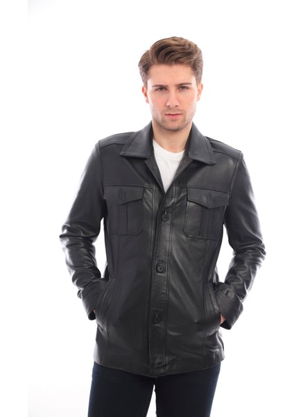 Deri Erkek Blazer Yaka Deri Ceket