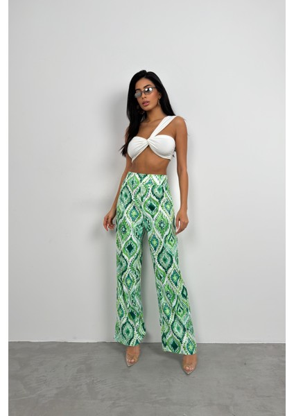 Desenli Saten Pantolon