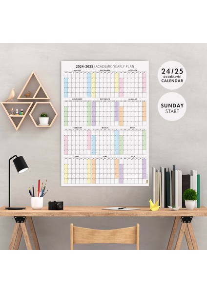 Amerikan Standardı 2024 -2025 Akademik Duvar Takvimi, Ağustos Başlangıçlı, United States Calendar