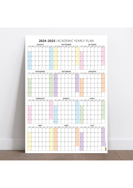 Amerikan Standardı 2024 -2025 Akademik Duvar Takvimi, Ağustos Başlangıçlı, United States Calendar