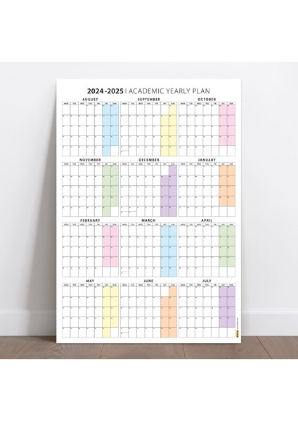 2024-2025 Akademik Duvar Takvimi, Ağustos Başlangıçlı, Academic Wall Calendar