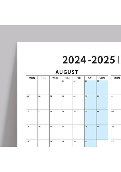 2024-2025 Akademik Duvar Takvimi, Ağustos Başlangıçlı, Academic Wall Calendar