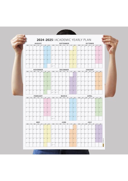 2024-2025 Akademik Duvar Takvimi, Ağustos Başlangıçlı, Academic Wall Calendar