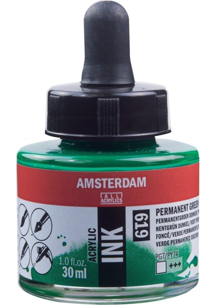 Sıvı Akrilik Mürekkep Boya 30ML 619 Permanent Green Deep