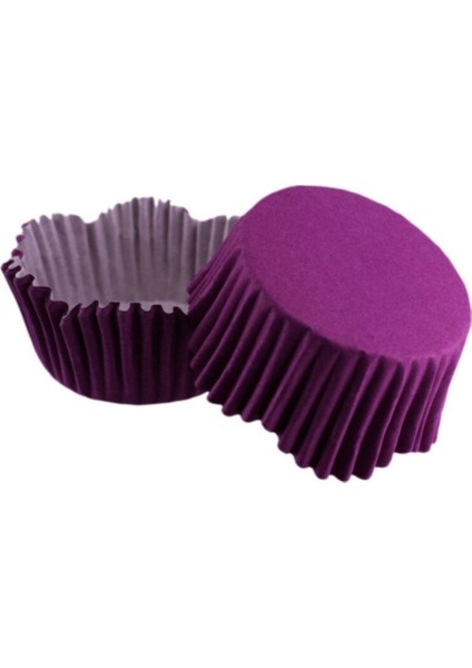 Cupcake Kalıbı Pet Kapsül Dalgalı Kek Kalıbı 65X38 mm - 100 Adet Mor 3.8x6.5 cm