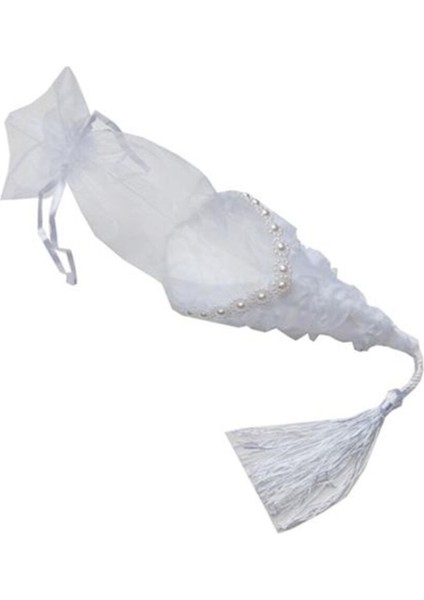 Süslü Dantelli Üstü Güllü Şeker Külahı - 10 Adet Beyaz